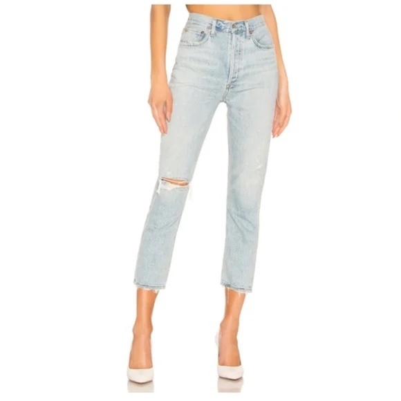 Agolde Denim - AGOLDE Riley Ripped High Waist Crop Straight Leg Jeans Shatter Size US 31 NWOT